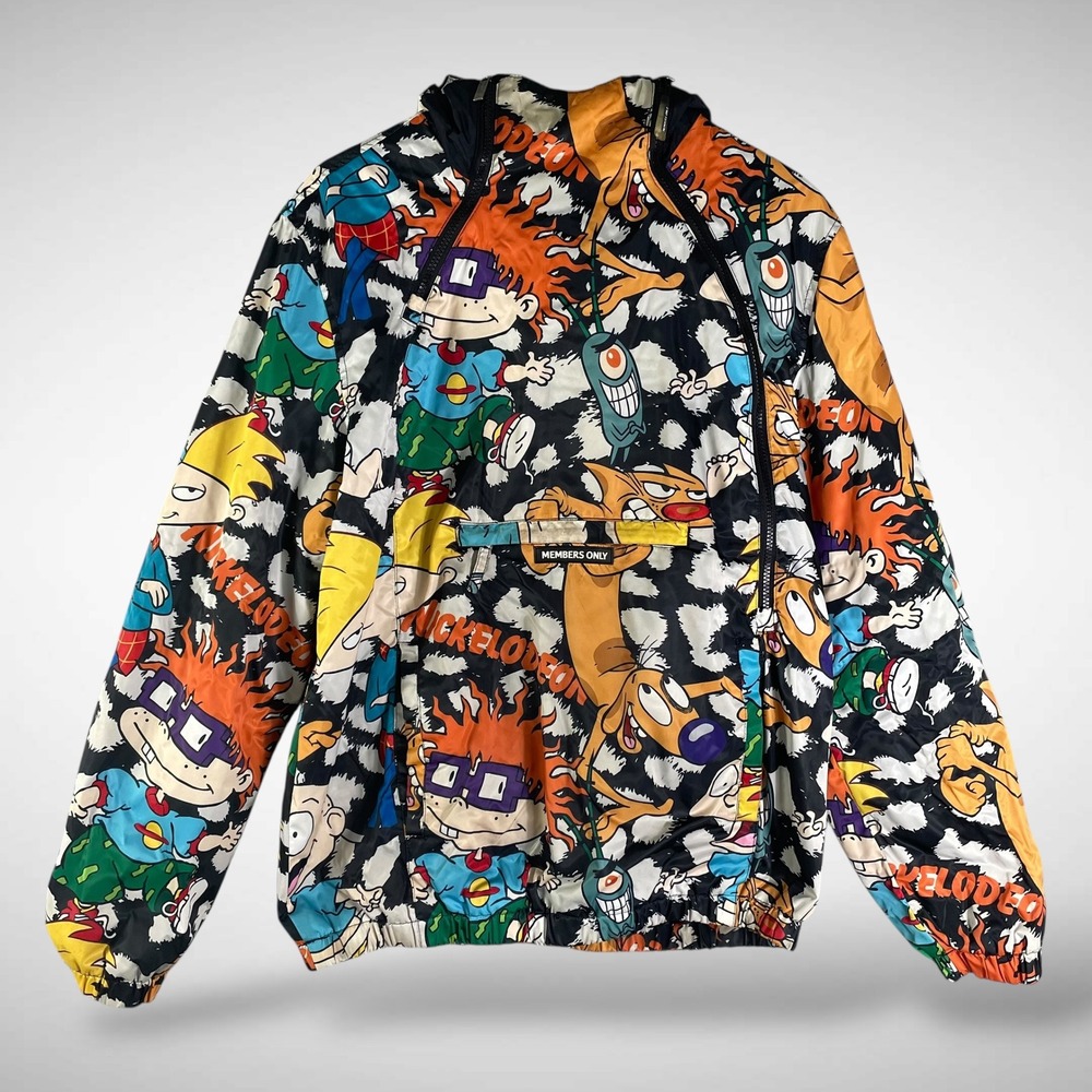 Members Only Nickelodeon Rugrats Windbreaker Jacket Mens M Cartoon Hooded Retro
